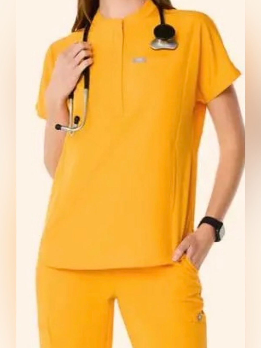 NWT FIGS Montex Classic Mock Neck Scrub Top XS Emergency yellow